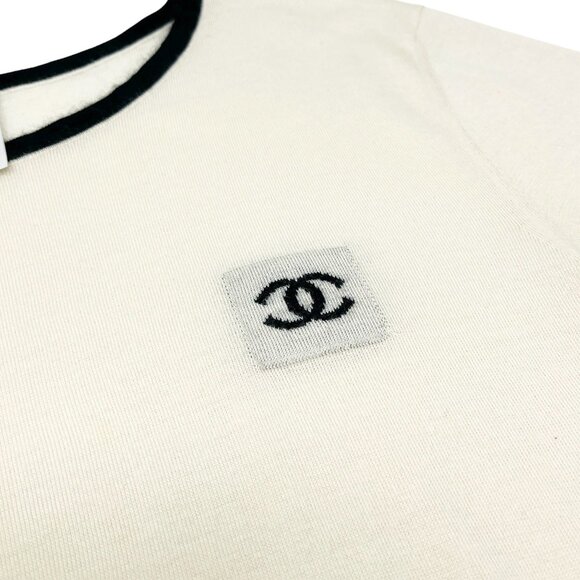 CHANEL Vintage 06C CC Mark Logo Knit Top #42 Pocket Pullover Cream [105386] - Picture 6 of 12